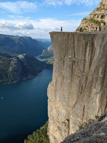 Preikestolen, Pulpit Rock, Norway hikes, rock cliff, fjord, adventure travel, Sarah Bauer