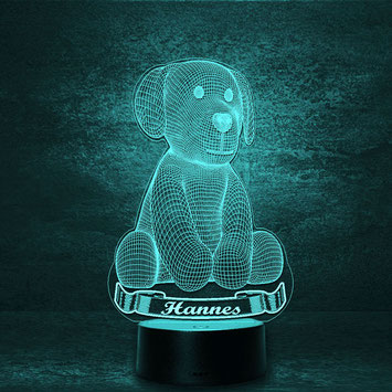 Stoffhund und Ornament LED Lampe + Wunschgravur