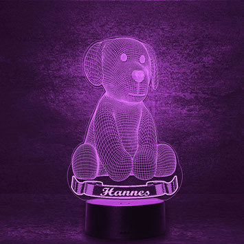 Stoffhund und Ornament Geburtstag 3d LED Lampe + Wunschgravur