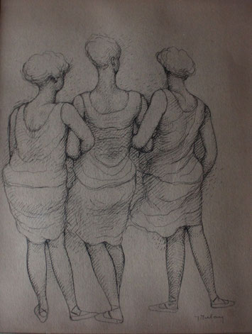 Jean Milhau, Trois femmes de dos, signé en bas à droite (270x210)