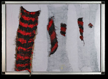 Rote Marmorkatze ausgestorben, Acryl, Leinwand, Textil, Veronika Matzner