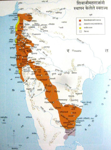 The dark area shows the territory that Shivaji controlled in India.