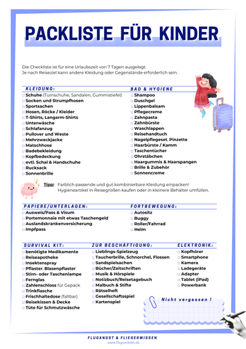 Packliste Urlaub mit Kind