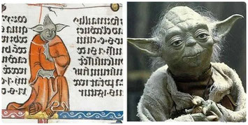 La figure de Yoda, extraite pour inspiration d'un manuscrit qui se trouve à la British Library, écrit dans le sud de la France entre 1300 et 1340 - Cliquer pour agrandir.