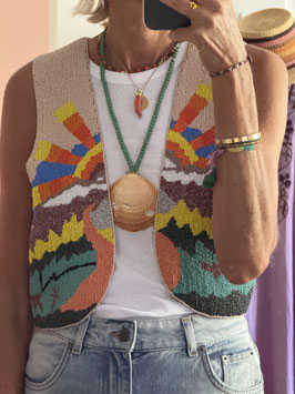oops SOLD Short Vest Beaded Green Sunset