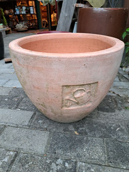 großer schwerer Terracotta Übertopf Gießkannenmotiv 38cm Blumentopf Keramik