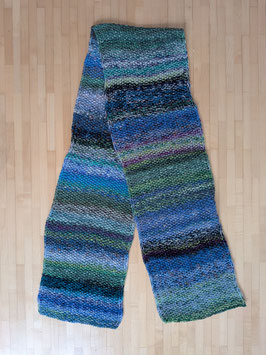 Wärmender Schal grün/blau doppellagig gestrickt aus reiner Schurwolle 2