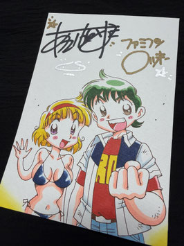 あさいもとゆき先生直筆イラスト(A６サイズ)②＆ファミコンロッキーのテーマCD