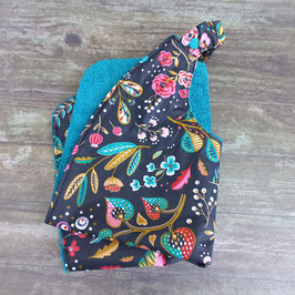 Serviette à élastique en coton enduit noir imprimé fleuri