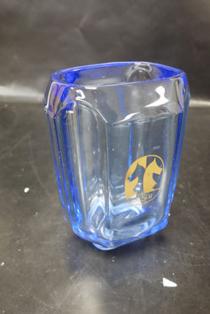 Vintage vaas van blauw Uraniumglas , Weidinger Glas Denemarken, logo Kentucky State University