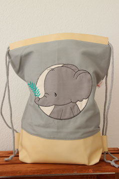 Turn- / Schwimmbeutel grau - Elefant Button mit Zweig