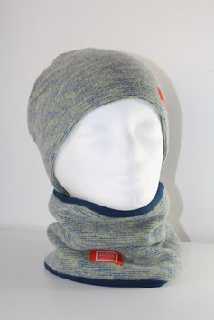 BEANIE / SCHLAUCHSCHAL WOLLE GRÜN/BLAU