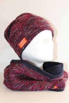 BEANIE / SCHLAUCHSCHAL WOLLE PINK/ROT MIX