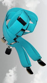 Bretelles  "Lagon" en Bleu lagon avec 4 pinces, hauteur 130 cm & largeur 2,5cm