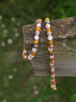 Bernsteinkette | Bernsteinarmband mit rohem Honigbernstein, Rosenquarz und Leopardenjaspis. Für Mama und Kind.
