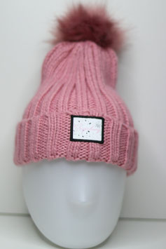 Bommelmütze pink white