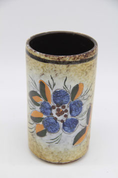 Haldensleben DDR Zylinderform Keramikvase Blumenvase beige braun blau Blume