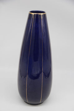 große Strehla 1108 Bodenvase Kobaltblau gold Streifen Blumenvase DEFEKT!