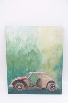 handgemaltes Acrylbild altes Auto Oldtimer 35x42,5cm auf Holz