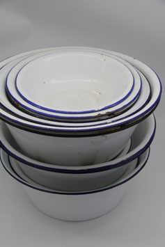 Emaille Schüssel Pflanzschale DDR weiß blauer Rand Schwerter Waschschüssel