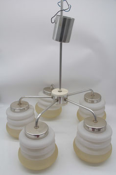 große alte DDR Deckenlampe Kronleuchter 5flammig Mid Century Hängelampe beige