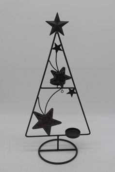 Metall Tannenbaum Teelichthalter schwarz rot Sterne Weihnachtsbaum