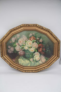 alter Kunstdruck 40x50cm 12eckiger gold Holzrahmen Rosenbouquet Stillleben Blumen