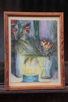 S. Maerker "Weihnachtszeit" 2003 weihnachtliches Aquarell gerahmt Stillleben 44x59cm