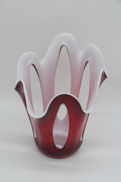 Krosno Jozefina Stil Taschentuch Kunst Glas Vase Kristall rot weiß Seiten offen Skulptur