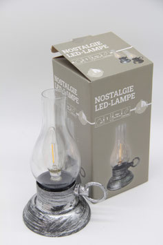 Nostalgie LED-Lampe vintage silber schwarz gewischt wie Öllampe OVP Tischlampe