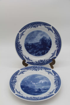2er Set Kahla Porzellan Wandteller Sammelteller Isaac von Ostade / Rubens blau