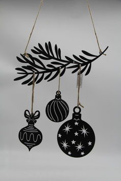 Metallzweig mit Weihnachtsdeko Weihnachtskugeln Metall schwarz