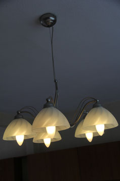Deckenlampe Hängelampe / Wandleuchte silber weißes Glas / Kronleuchter 5flammig