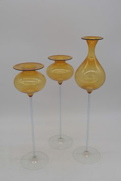 filigrane Vase Kelch Bernstein Glas mundgeblasen Lauscha 60er 70er Jahre Mid Century DDR