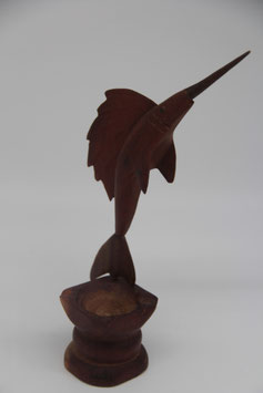 geschnitzte Holzfigur Schwertfisch Brieföffner Tierfigur Skulptur Fisch + Ablage