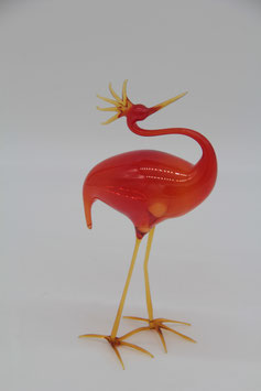 Glasfigur Reiher Vogel tschechisches Kunsthandwerk rot orange