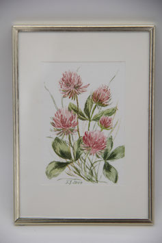 Ines Jaitner original Aquarell rosa Klee Blüte Metallrahmen 6,5x9,5cm