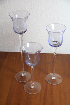 3er Set Teelichtständer Glas blau gedrehter Stiel OVP