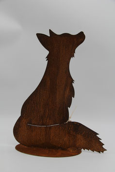 Metallfigur Fuchs sitzend auf Platte rost Gartendekoration