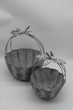 Metall Kürbisschale mit Henkel Dekoschale Blumenschale zink antik