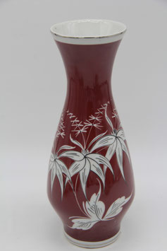 Spechtsbrunn hangemalt Porzellanvase rotbraun weiße Blumen Blumenvase Silberrand