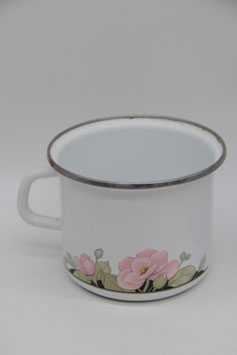 Emaille weiß mit rosa Blumen Milchtopf mit Henkel Kochtopf