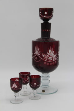 4tlg. Kristall-Glas Set rubinrot Überfang Tirugu Mures Bohemia Karaffe + Gläser