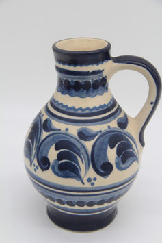 Keramik Krug Vase mit Henkel blau Muster creme