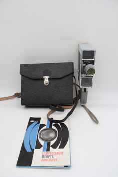 Meopta Supra 8 mm A8G1 Schmal-Filmkamera Objektiv Mirar 2,8/12,5 Ledertasche