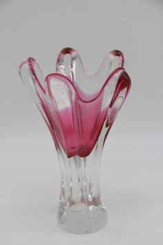 Bohemia Kristall Vase Glas rot rosa schwer Böhmen Mid Century