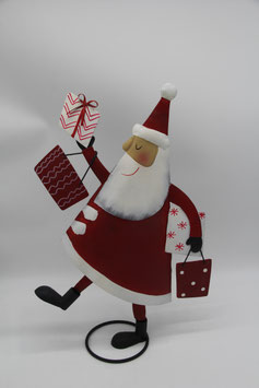 Metall Weihnachtsmannfigur Niko mit Geschenken rot weiß