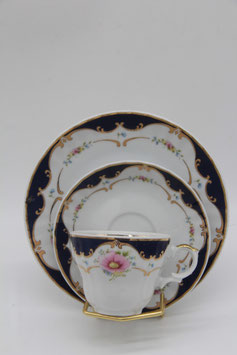 3tlg. Sammeltassengedeck Kaffeetasse Wundsiedel blau bunt Blumen Ornament
