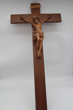 Kruzifix Wand Kreuz alt Holz geschnitzt Holzschnitzerei Jesus Christus INRI 80cm