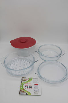 Pyrex Glaskochgeschirr Multi Cook 5teilig Schmortopf Siebeinsatz Deckel Dampfgarer